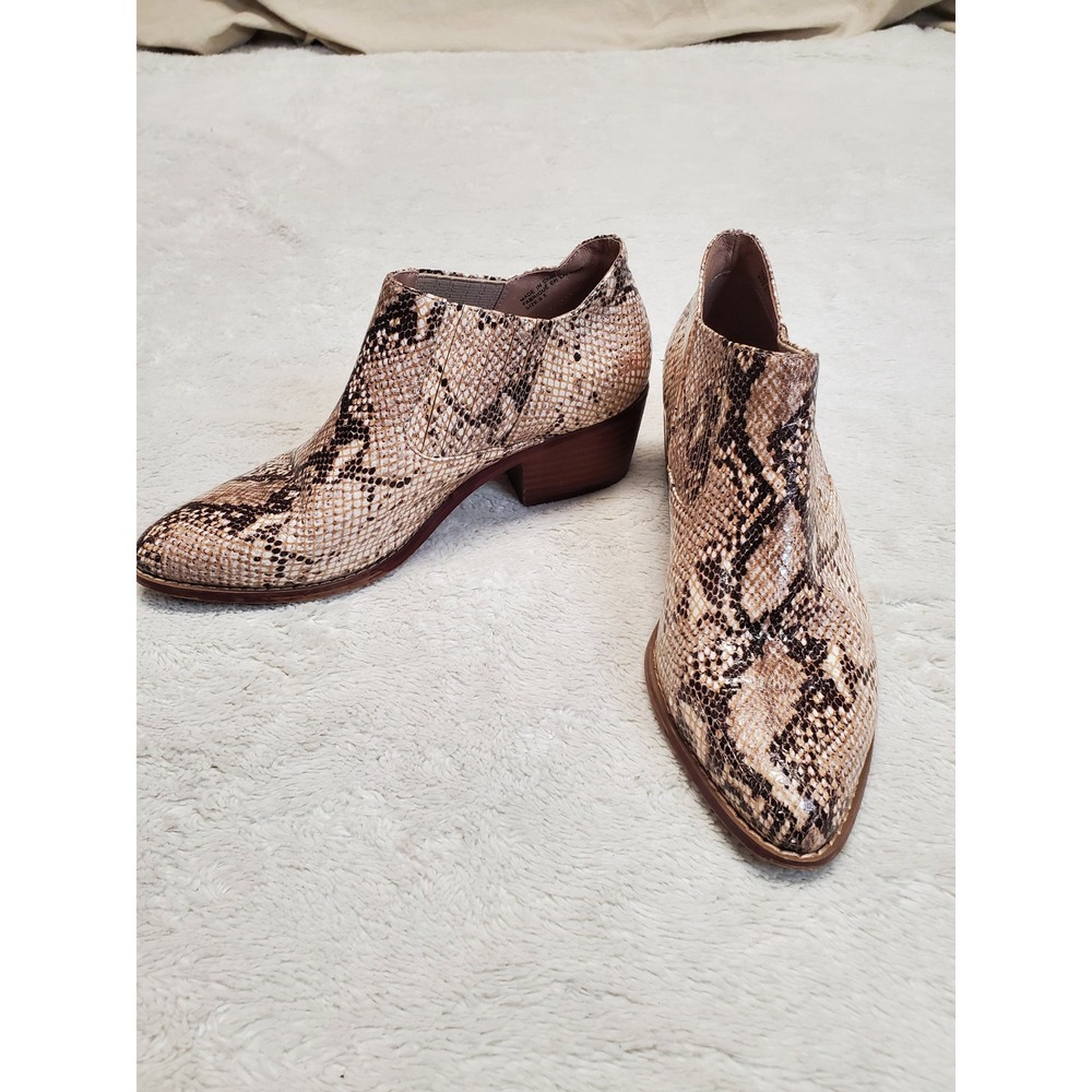 Anthropologie‎ Marion Cream Brown Snake Print Ankle Heeled Boots 6.5 Statement